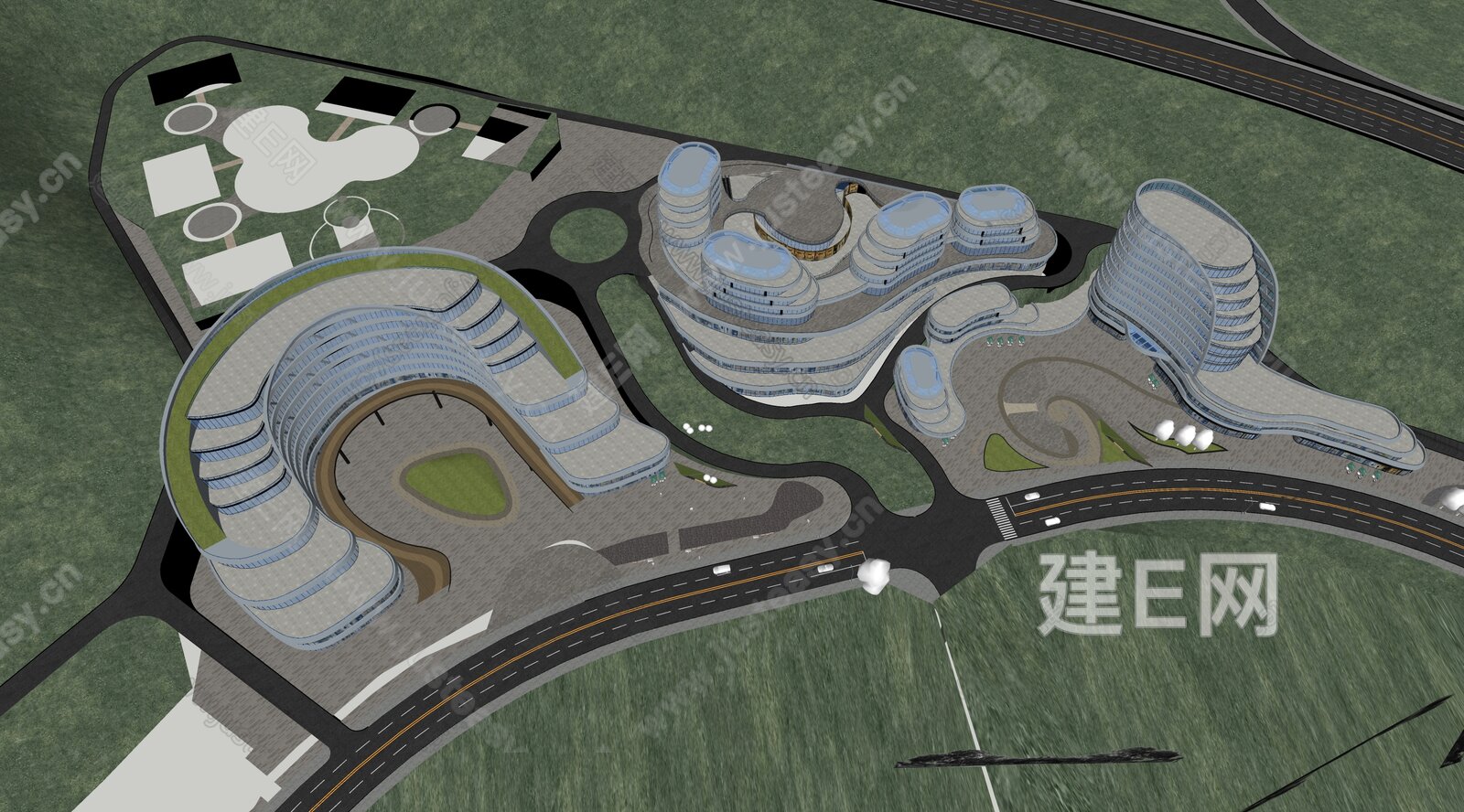 现代商业街模型SU模型下载[ID:115691216]_建e网su模型