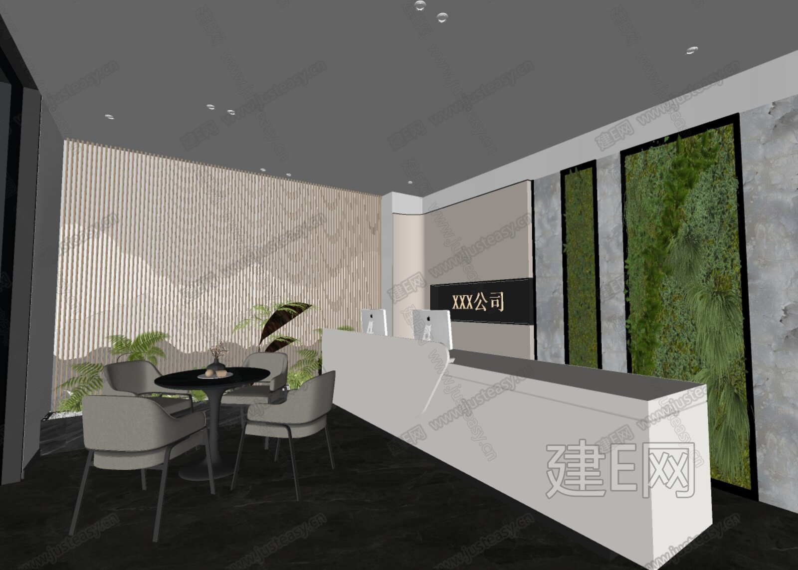 现代大气公司前台模型SU模型下载[ID:115756659]_建E室内设计网