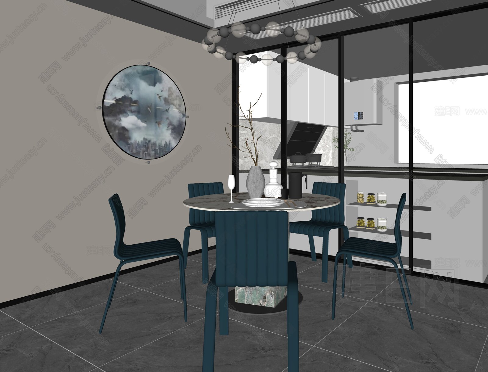 现代餐厅 模型SU模型下载[ID:115428942]_建e网su模型