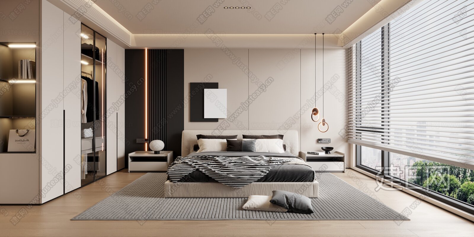 现代极简黑白灰卧室模型SU模型下载[ID:115953288]_建E室内设计网