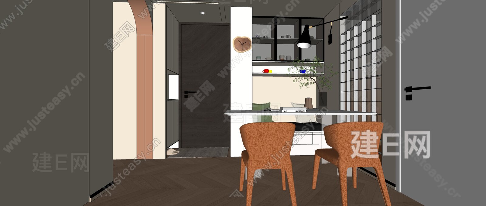 现代奶油风餐厅模型SU模型下载[ID:115363499]_建e网su模型