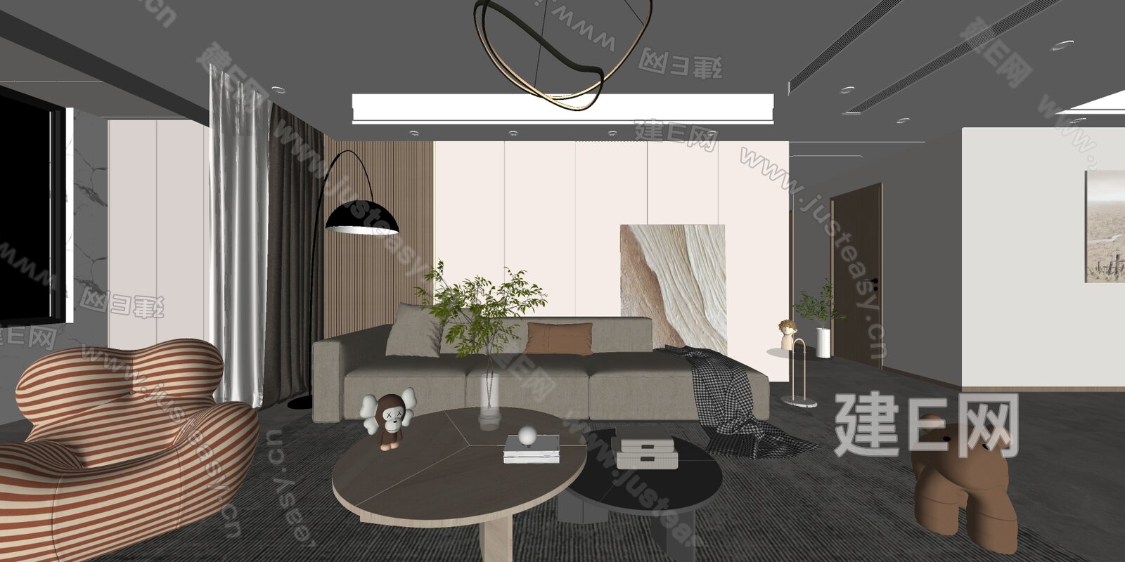 现代客餐厅模型SU模型下载[ID:115363406]_建E室内设计网