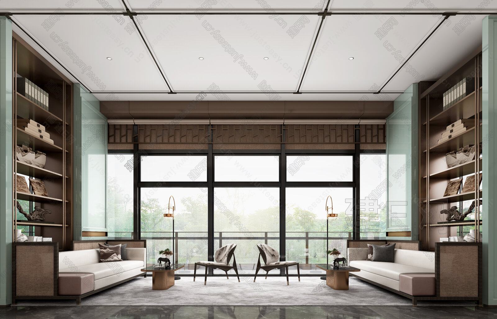 新中式售楼处洽谈区模型SU模型下载[ID:116215459]_建e网su模型
