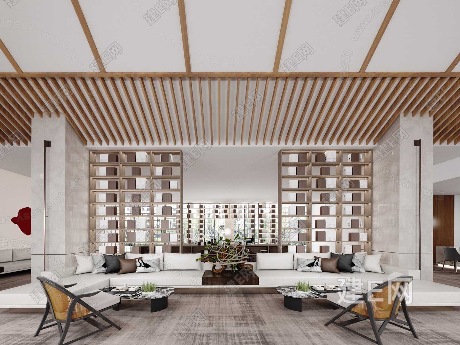 新中式售楼处洽谈区模型SU模型下载[ID:116215458]_建e网su模型