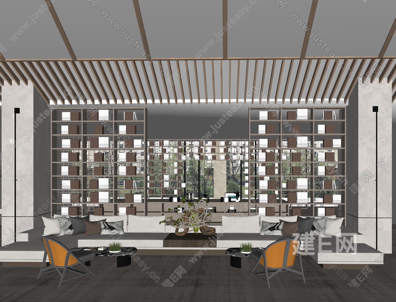 新中式售楼处洽谈区模型SU模型下载[ID:116215458]_建e网su模型