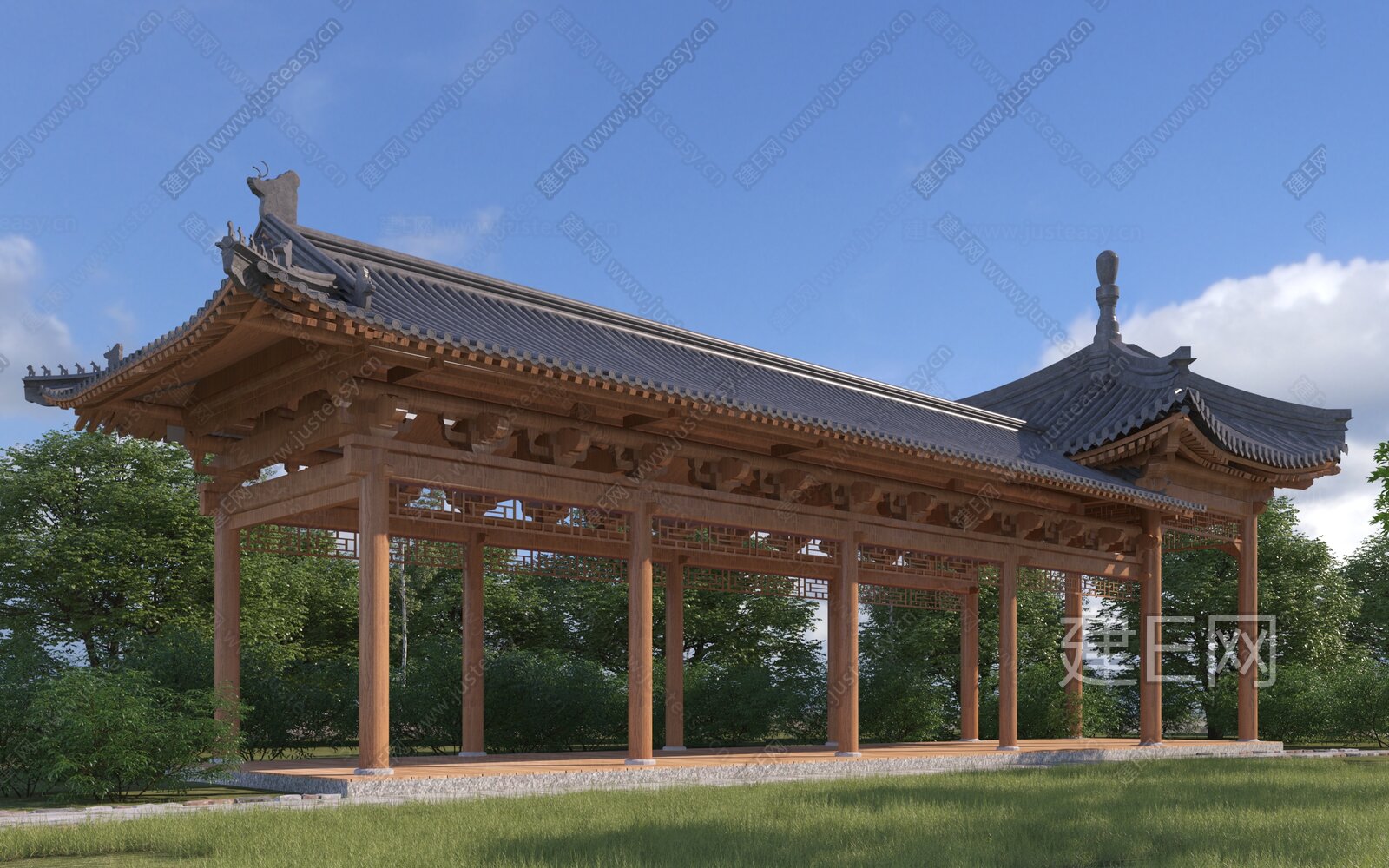 【中式景观廊架3d模型】建e网_中式景观廊架3d模型下载[ID:112612926]_打造3d中式景观廊架模型免费下载平台