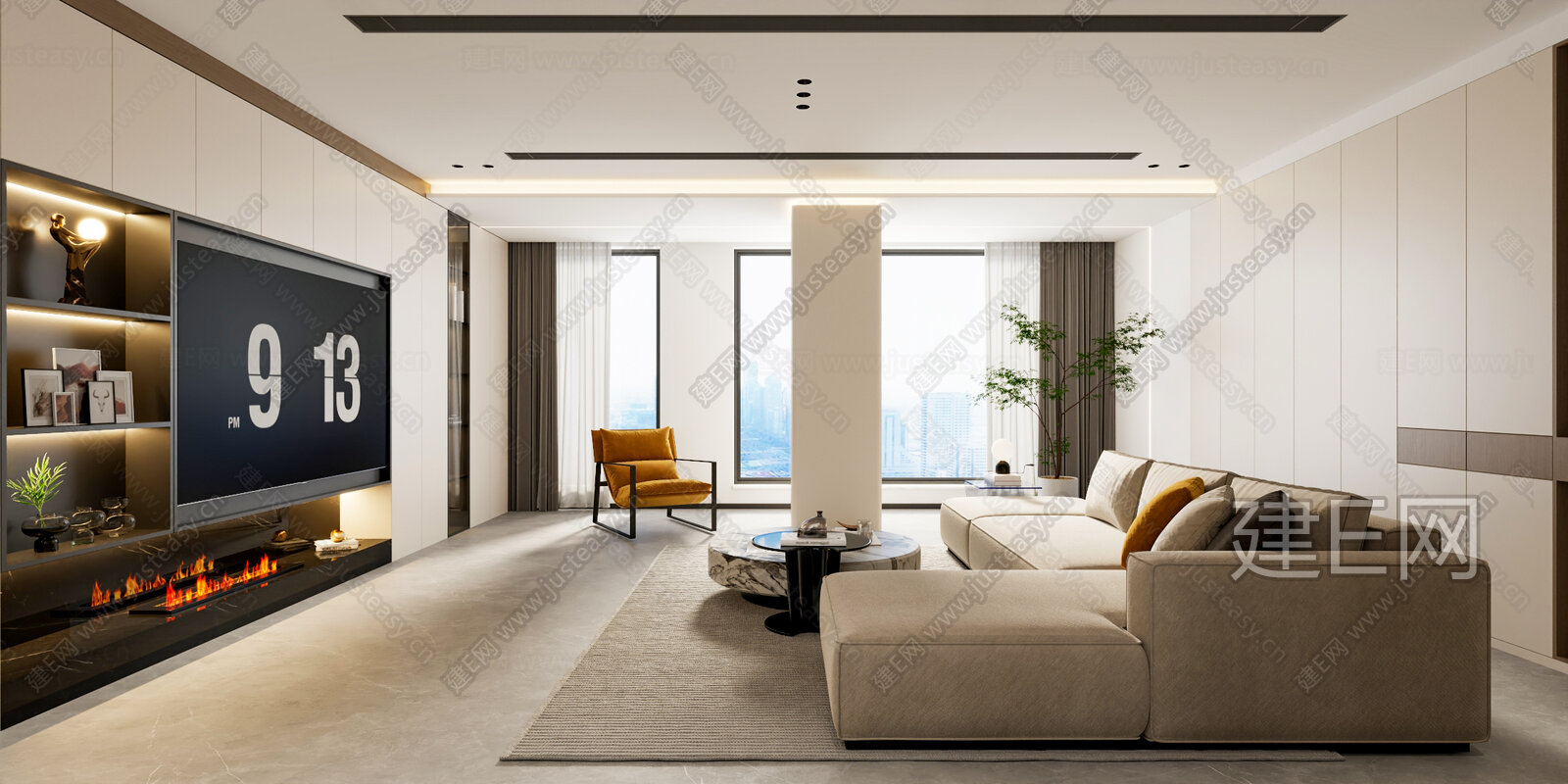 现代客厅3d模型下载[ID:112285394]_建e网3d模型