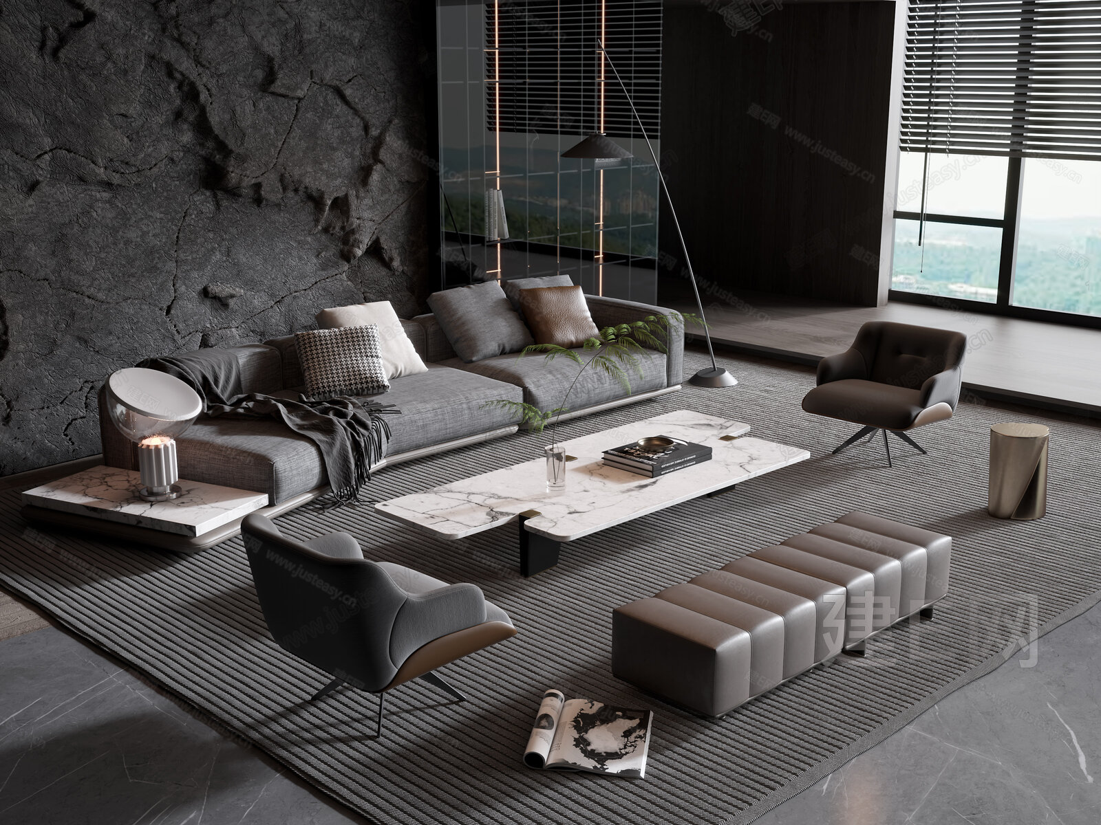 Minotti 现代沙发茶几组合模型SU模型下载[ID:116018693]_建E室内设计网