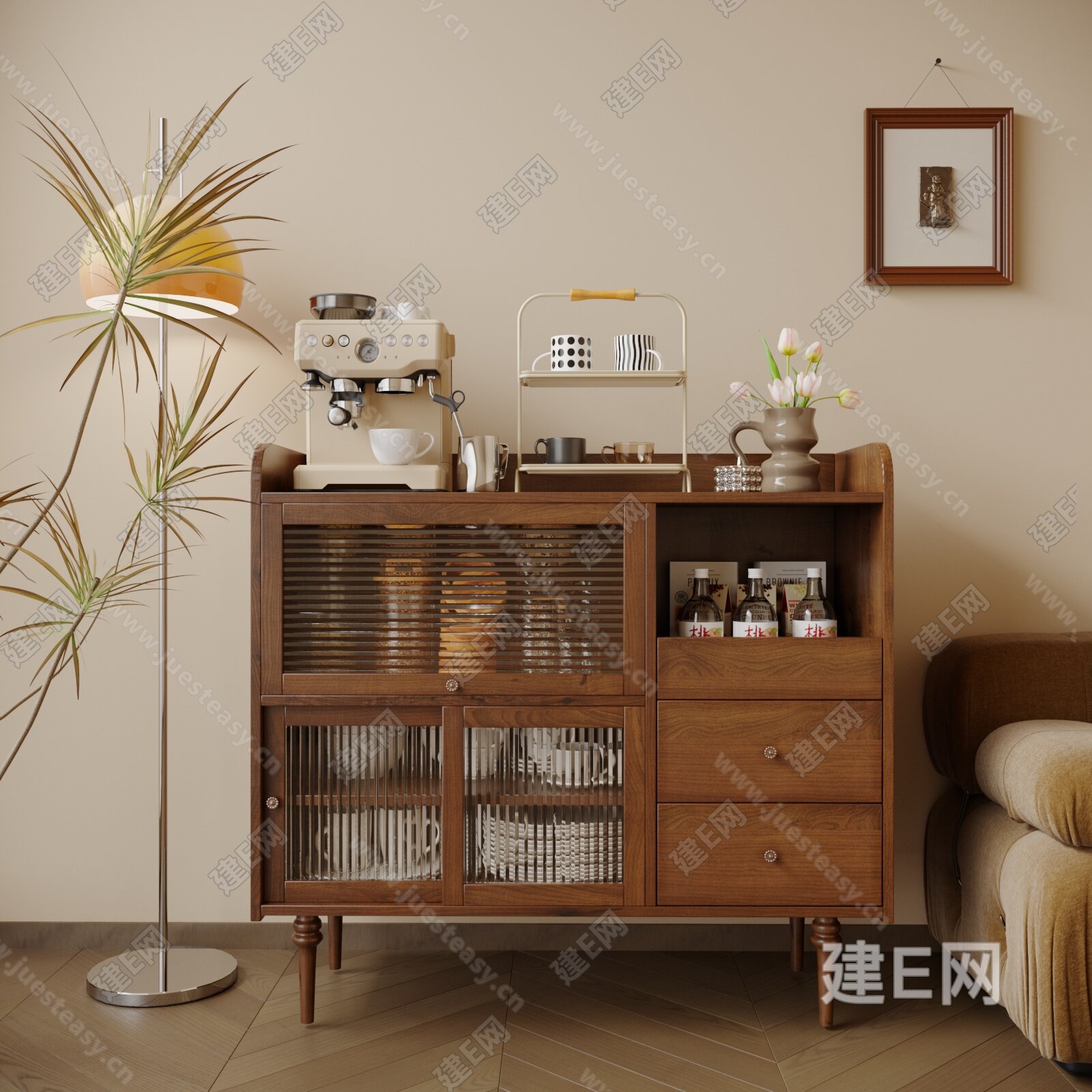 现代中古风餐边柜模型SU模型下载[ID:116739633]_建E室内设计网