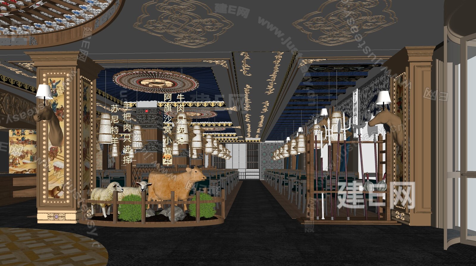 新中式火锅店模型SU模型下载[ID:116739686]_建e网su模型