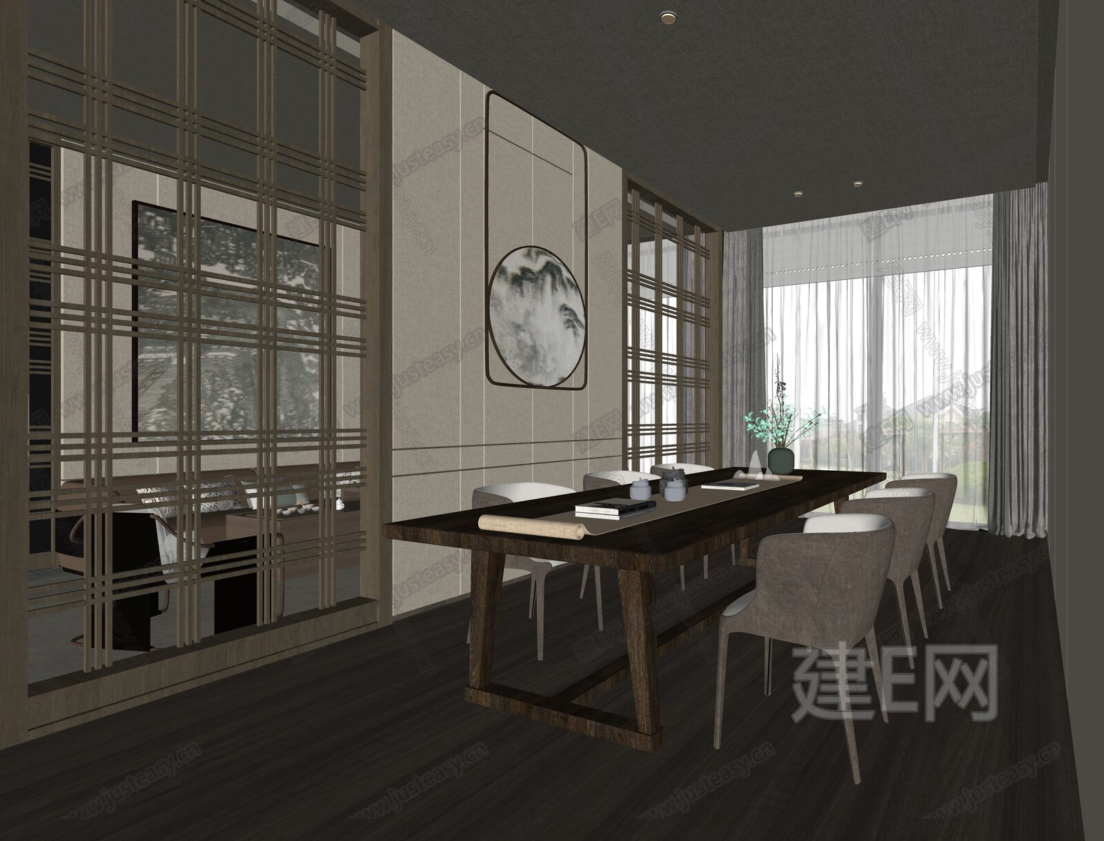新中式餐厅模型SU模型下载[ID:116674073]_建e网su模型