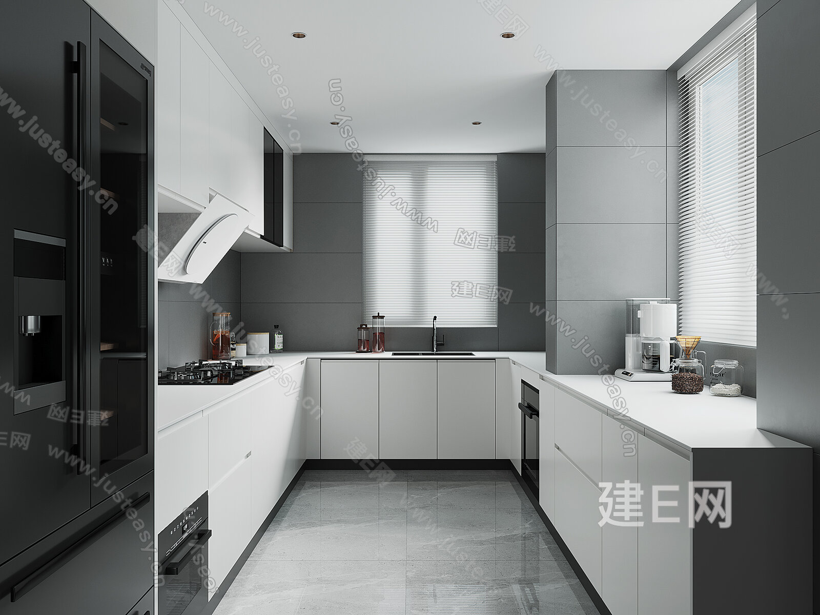 现代厨房模型SU模型下载[ID:116674281]_建E室内设计网