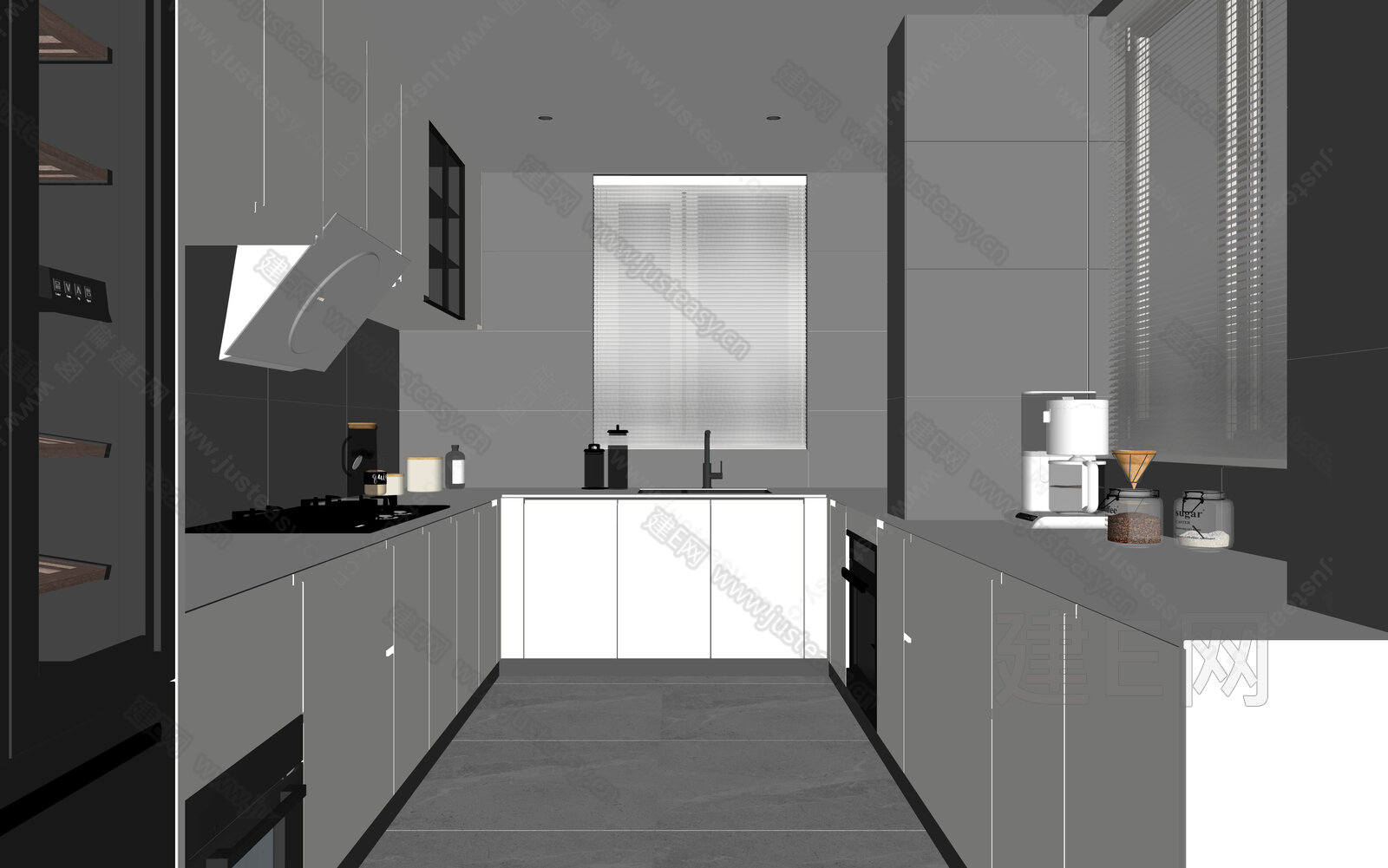 现代厨房模型SU模型下载[ID:116674281]_建E室内设计网
