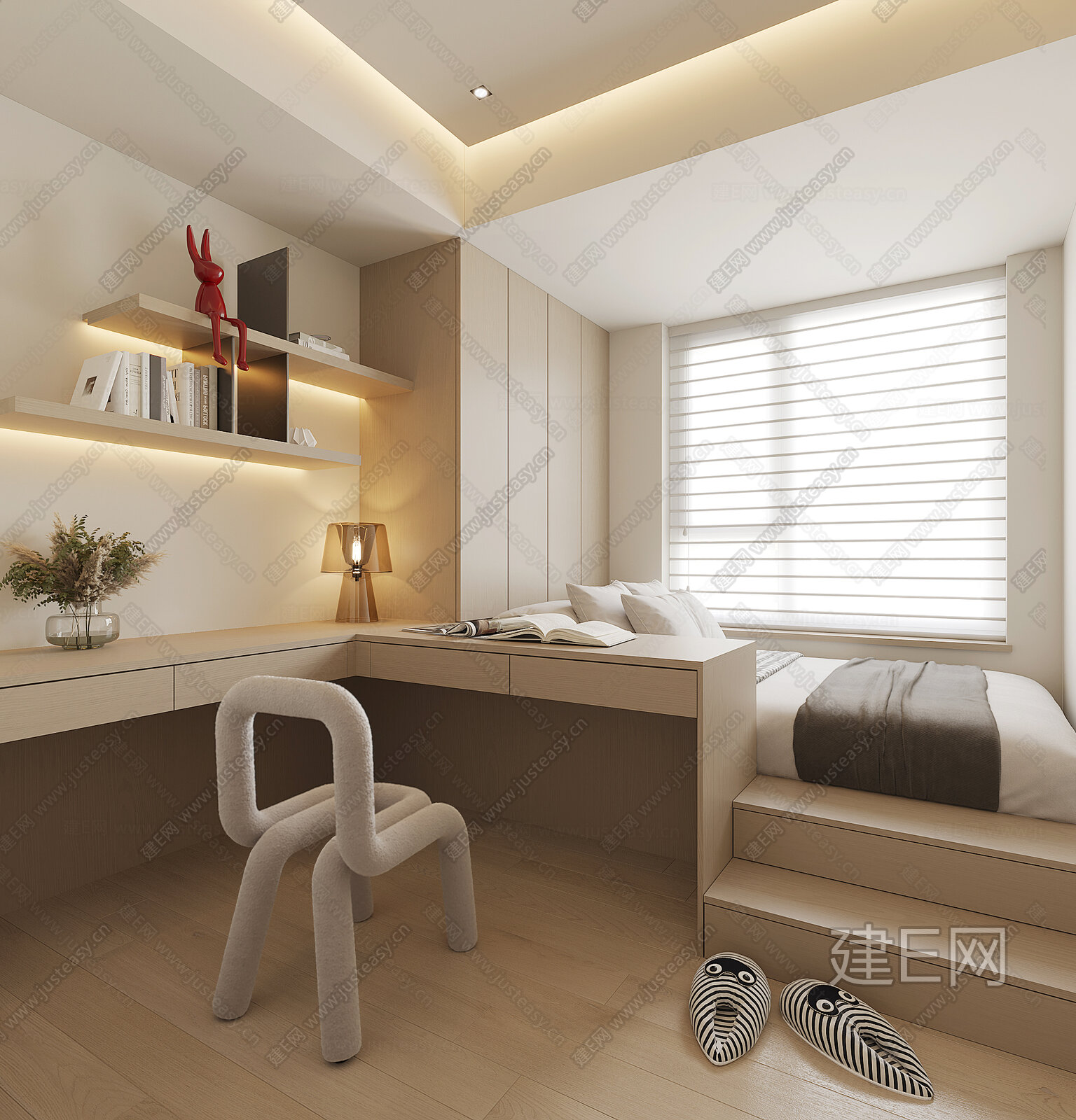 现代榻榻米卧室模型SU模型下载[ID:116477494]_建e网su模型