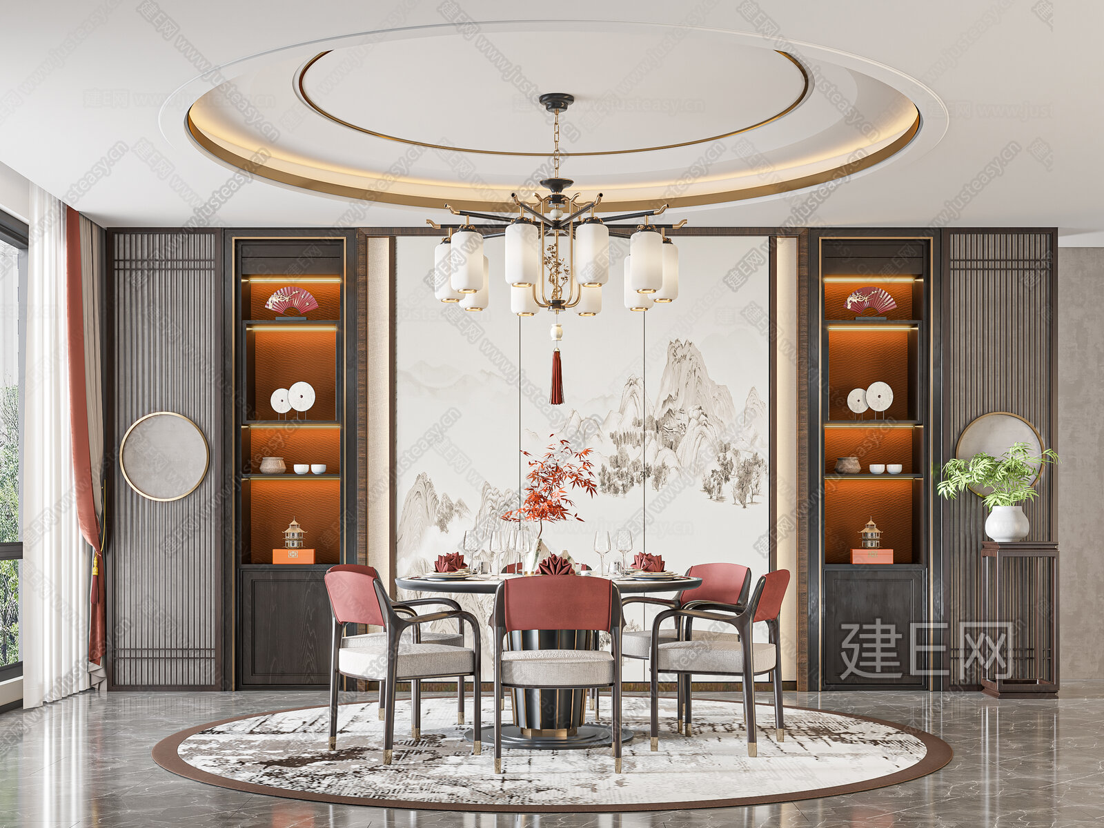 新中式餐厅模型SU模型下载[ID:116412158]_建e网su模型