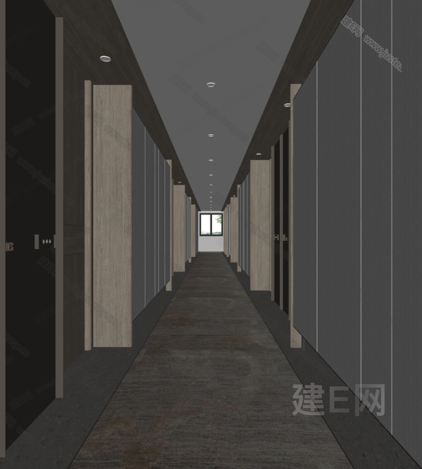 现代酒店过道模型SU模型下载[ID:116870804]_建e网su模型