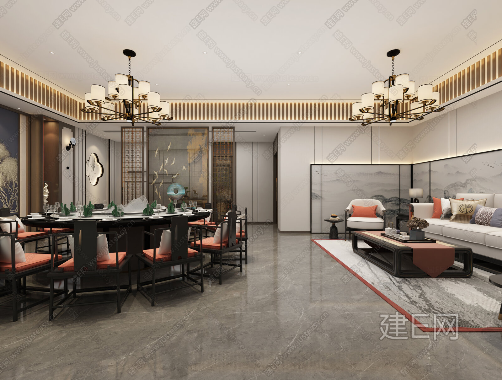 新中式餐厅包间3d模型下载[ID:113071867]_建e网3d模型