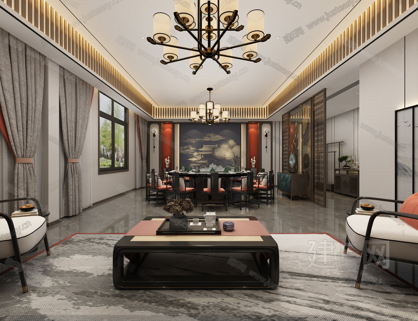 新中式餐厅包间3d模型下载[ID:113071867]_建e网3d模型