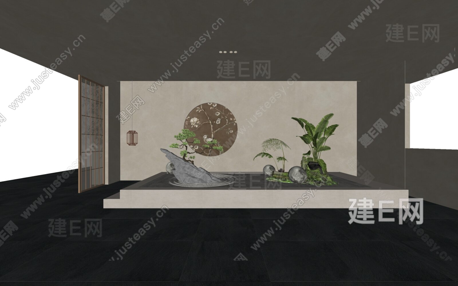 新中式室内景观造景模型SU模型下载[ID:116412081]_建e网su模型