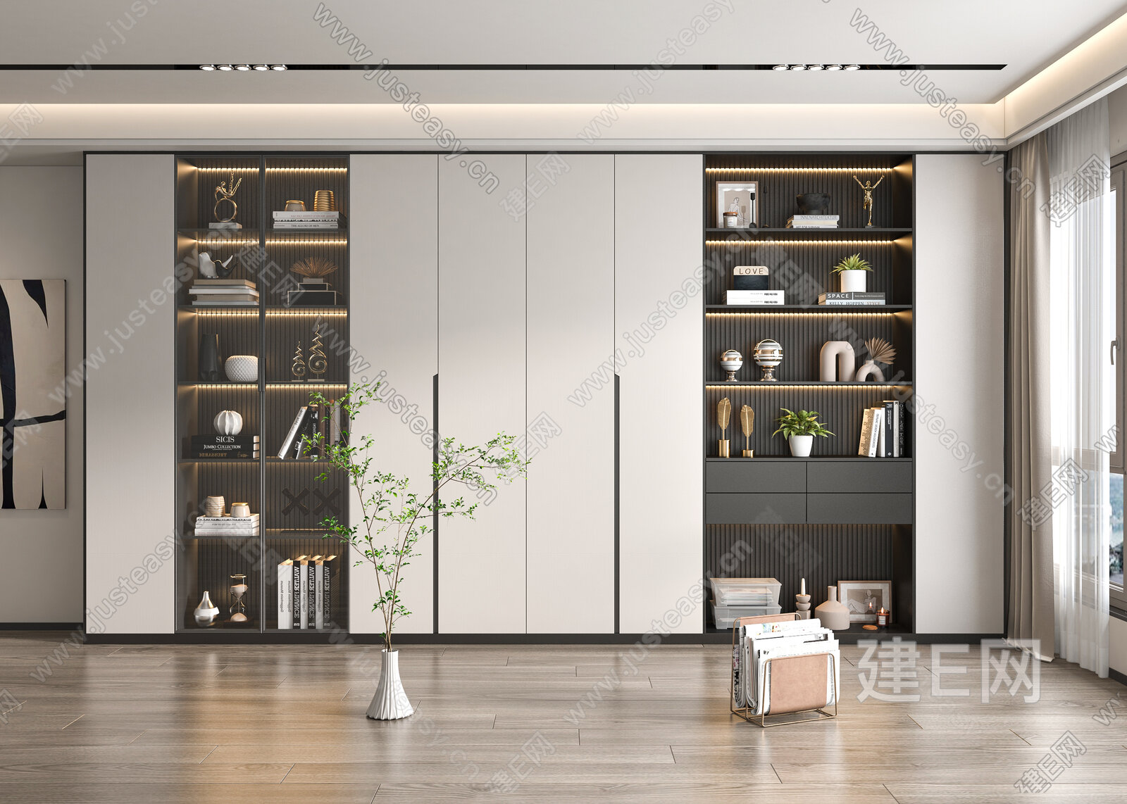 现代书柜模型SU模型下载[ID:116543229]_建e网su模型