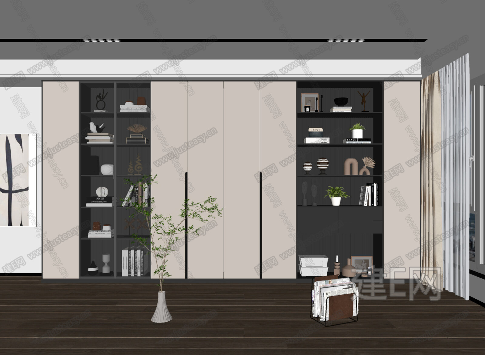 现代书柜模型SU模型下载[ID:116543229]_建e网su模型