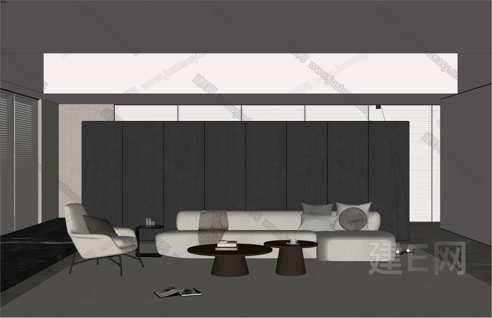 现代沙发茶几组合模型SU模型下载[ID:117198533]_建E室内设计网