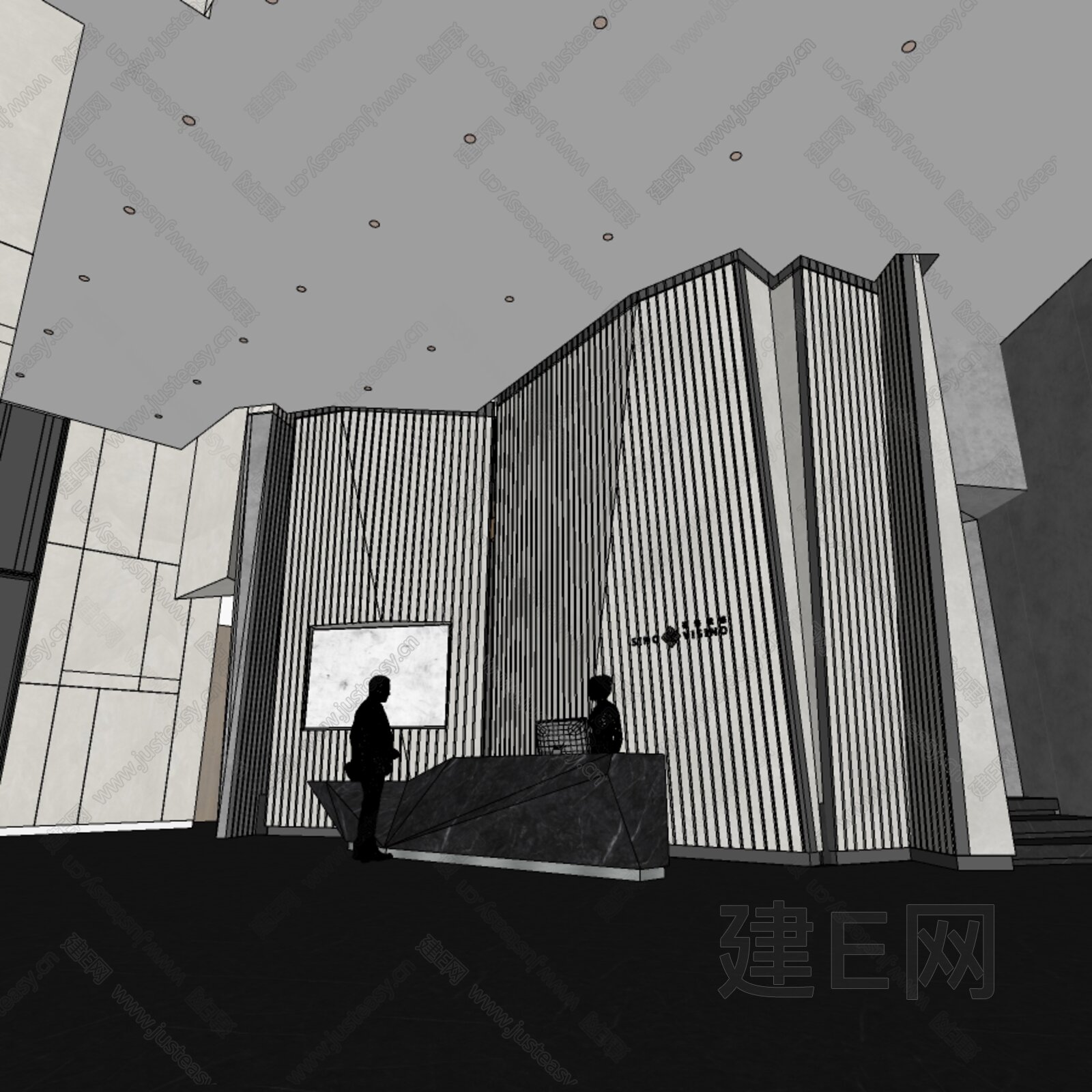 现代公司前台模型SU模型下载[ID:117394977]_建E室内设计网