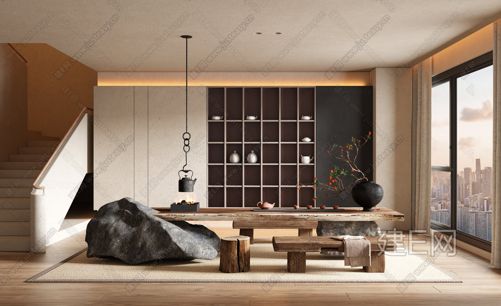 侘寂风茶室模型SU模型下载[ID:116936379]_建e网su模型