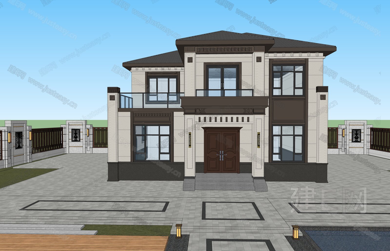 新中式别墅模型SU模型下载[ID:117001837]_建e网su模型