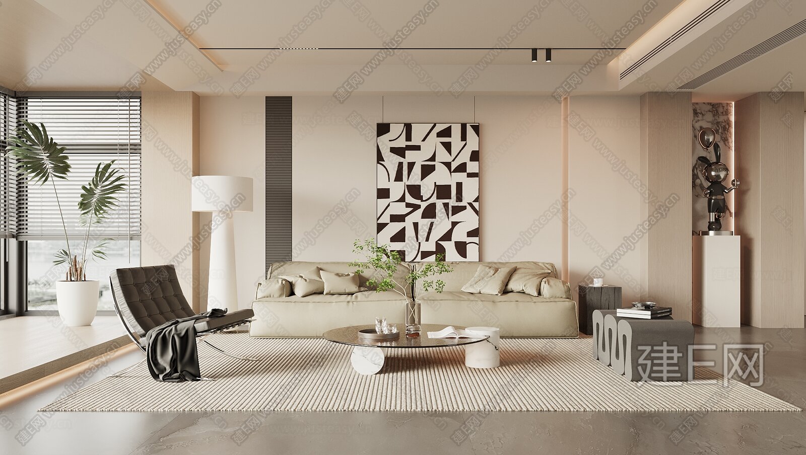 现代客厅模型SU模型下载[ID:117132847]_建e网su模型