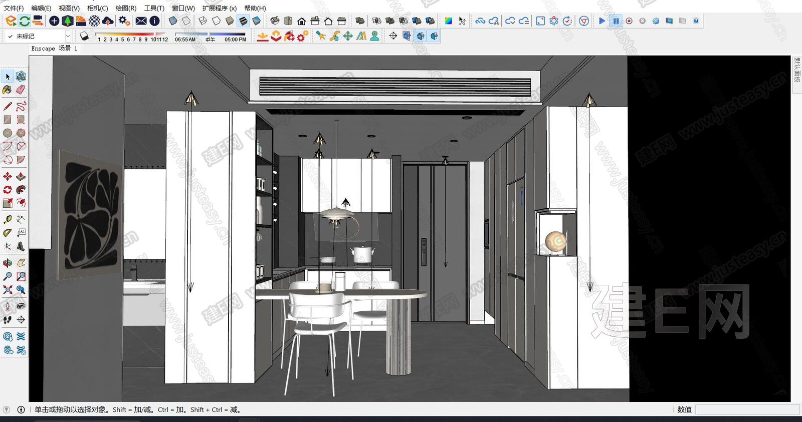 现代开放式厨房模型SU模型下载[ID:116936328]_建E室内设计网