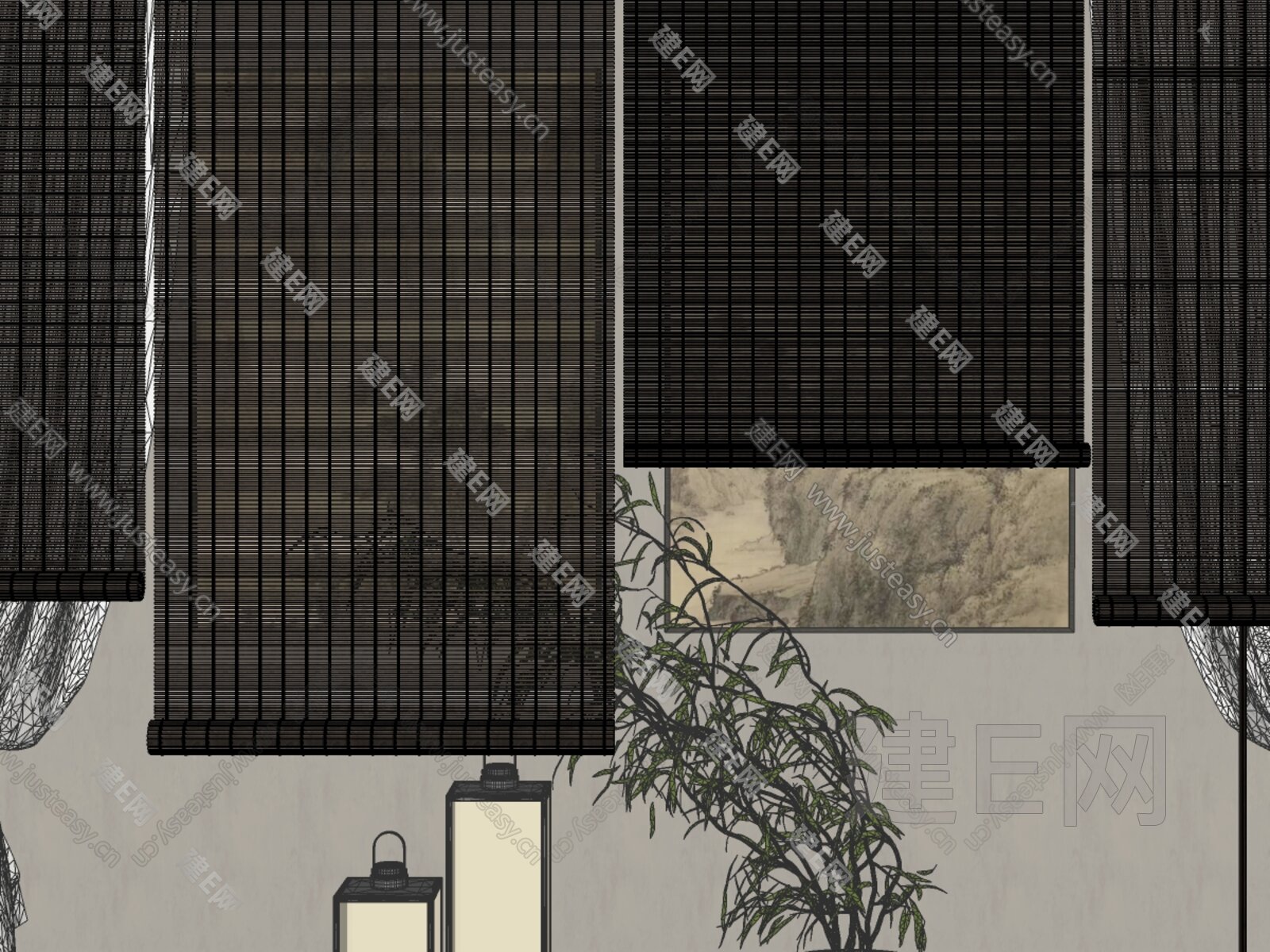 新中式卷帘模型SU模型下载[ID:116936368]_建E室内设计网