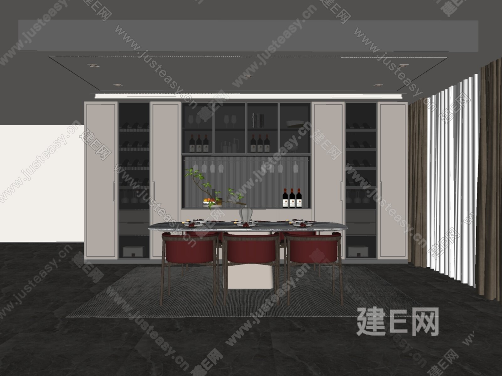 新中式餐厅 模型SU模型下载[ID:117067491]_建e网su模型