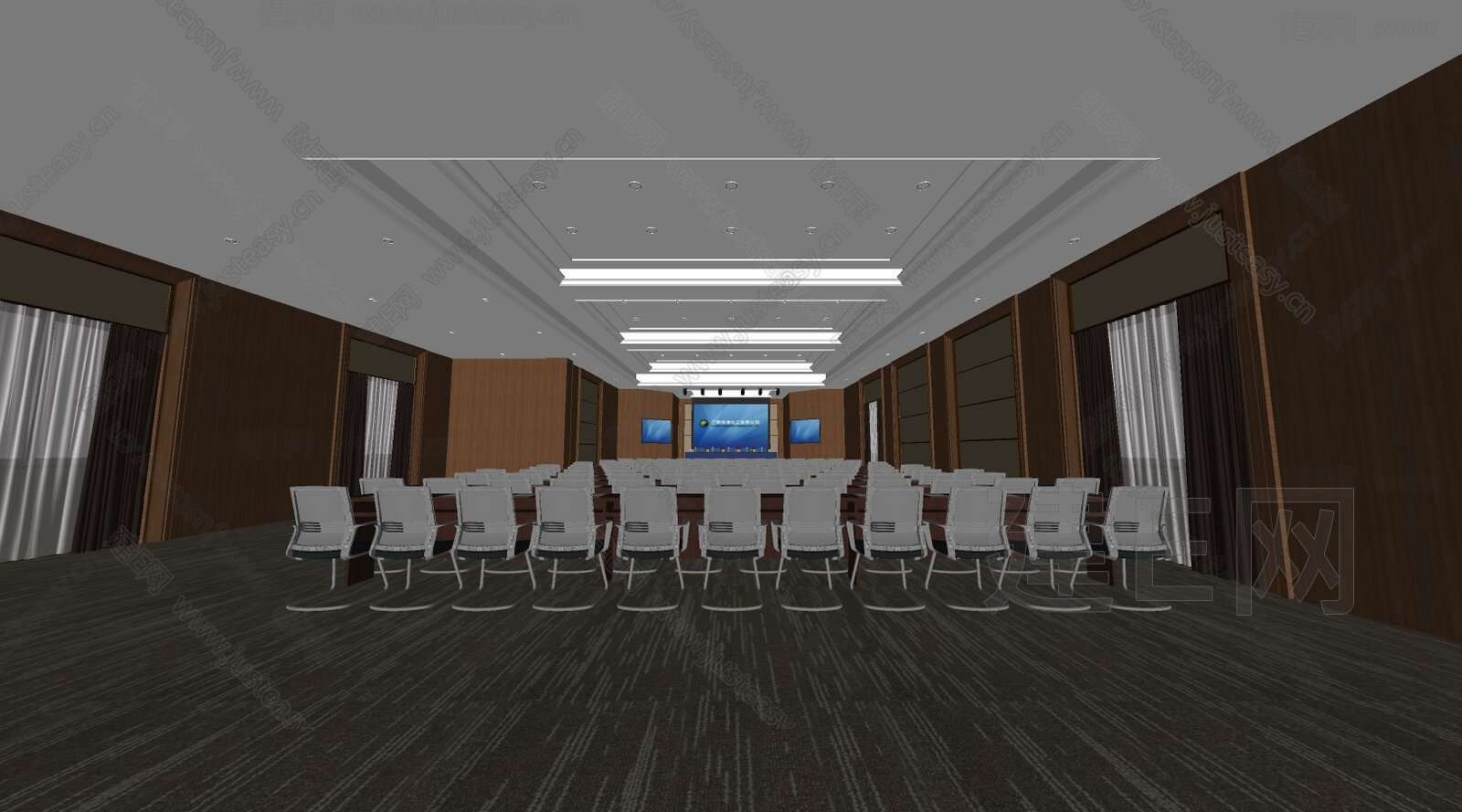 现代多功能会议室模型SU模型下载[ID:117067494]_建e网su模型