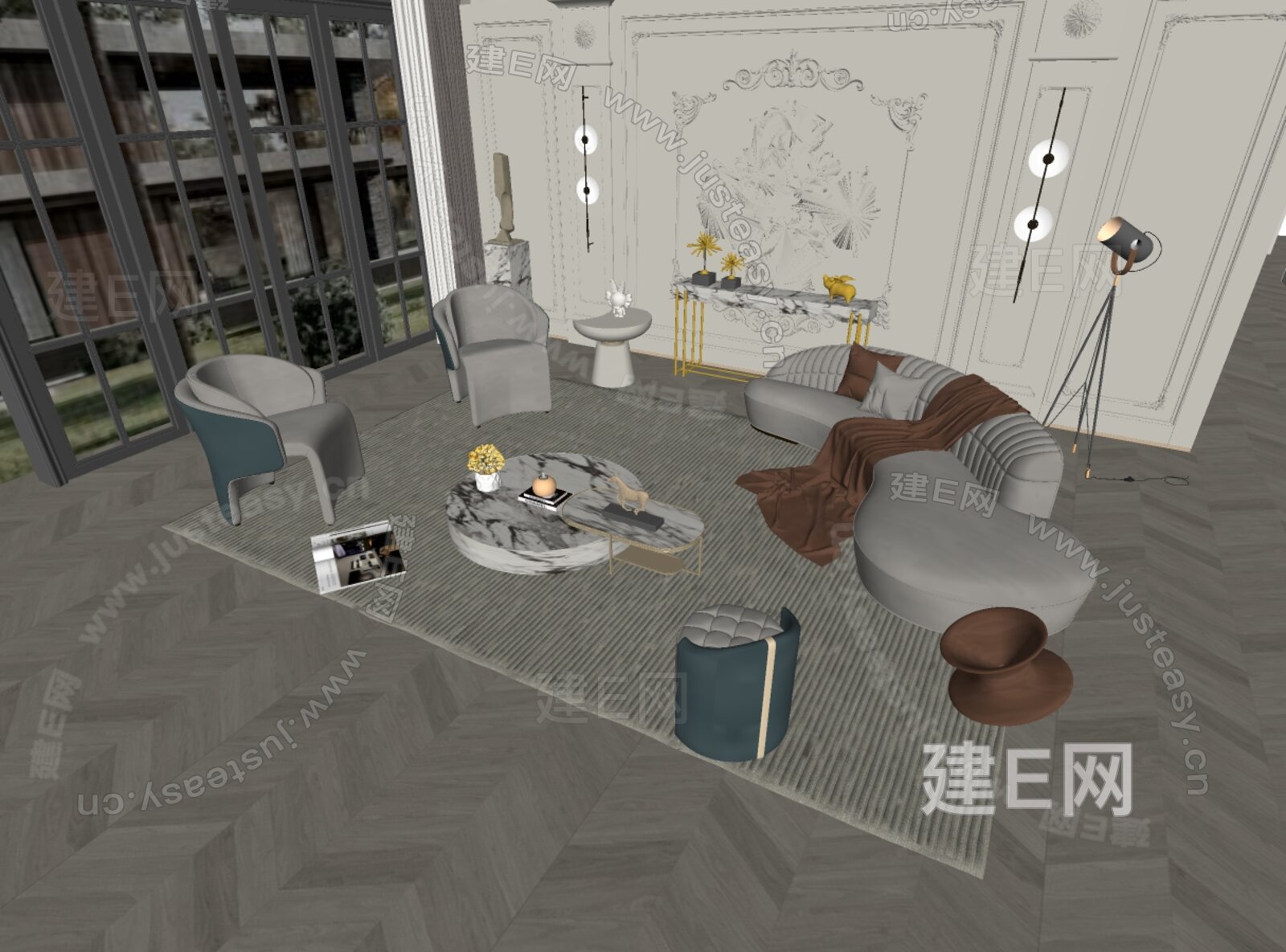 法式沙发茶几组合模型SU模型下载[ID:109072114]_建e网su模型