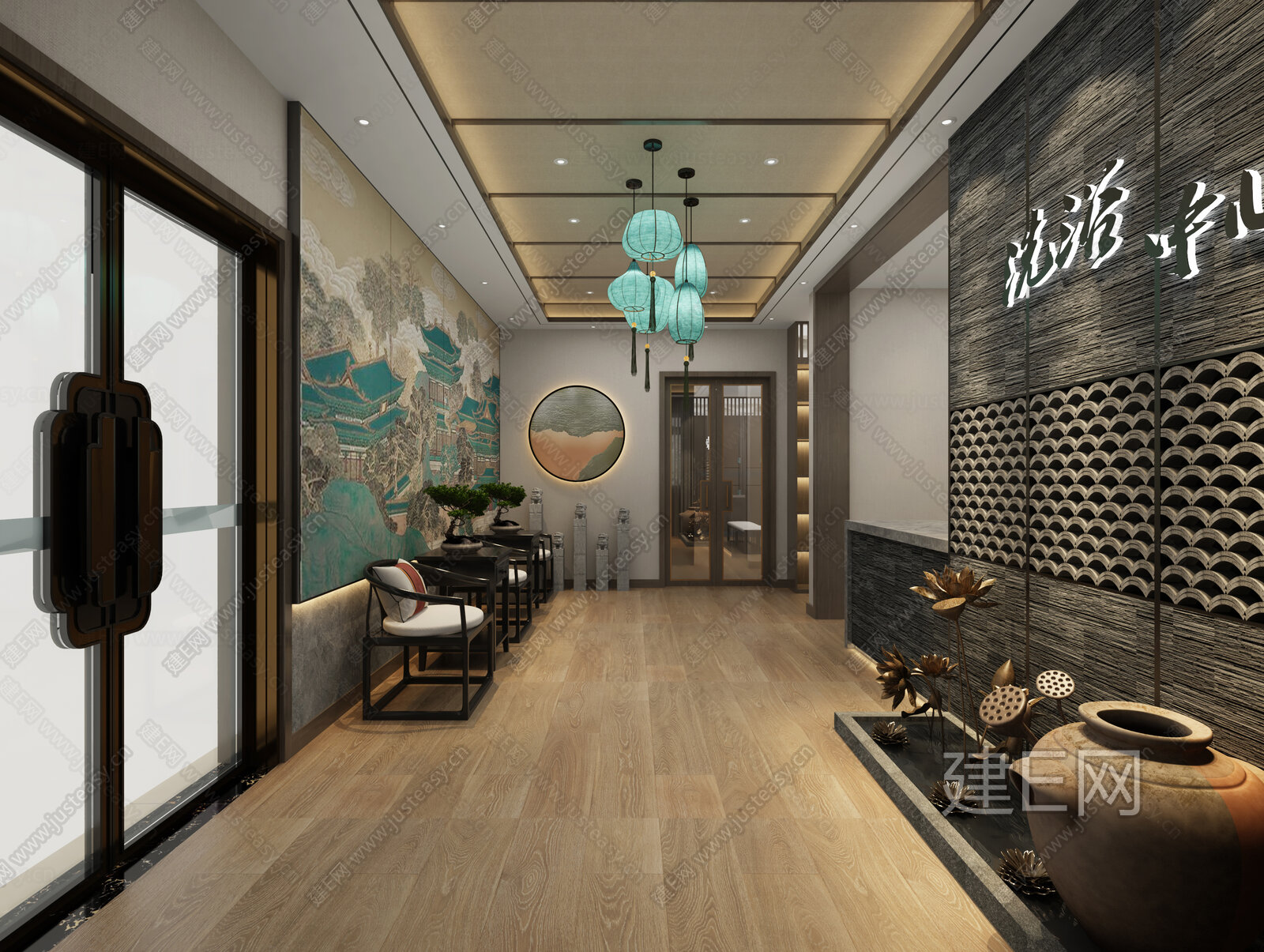 新中式洗浴中心3d模型下载[ID:105404776]_建e网3d模型
