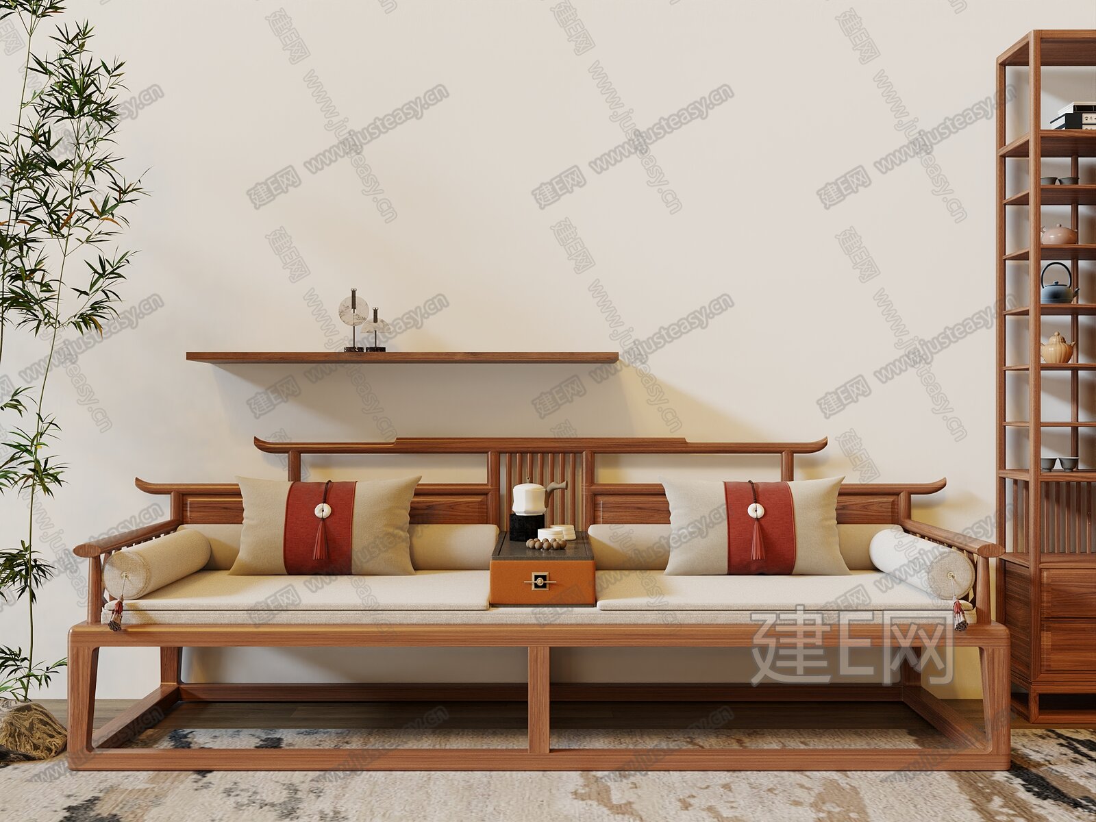 中式客厅沙发罗汉床 - ms生活理想家设计效果图 - 每平每屋·设计家