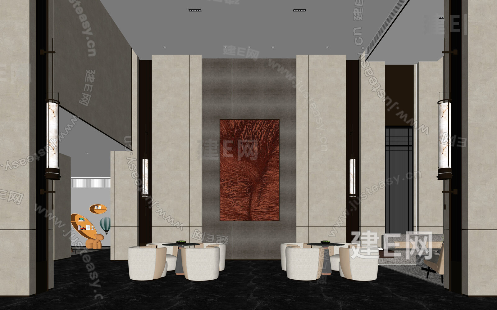 现代售楼处洽谈区模型SU模型下载[ID:110120532]_建e网su模型