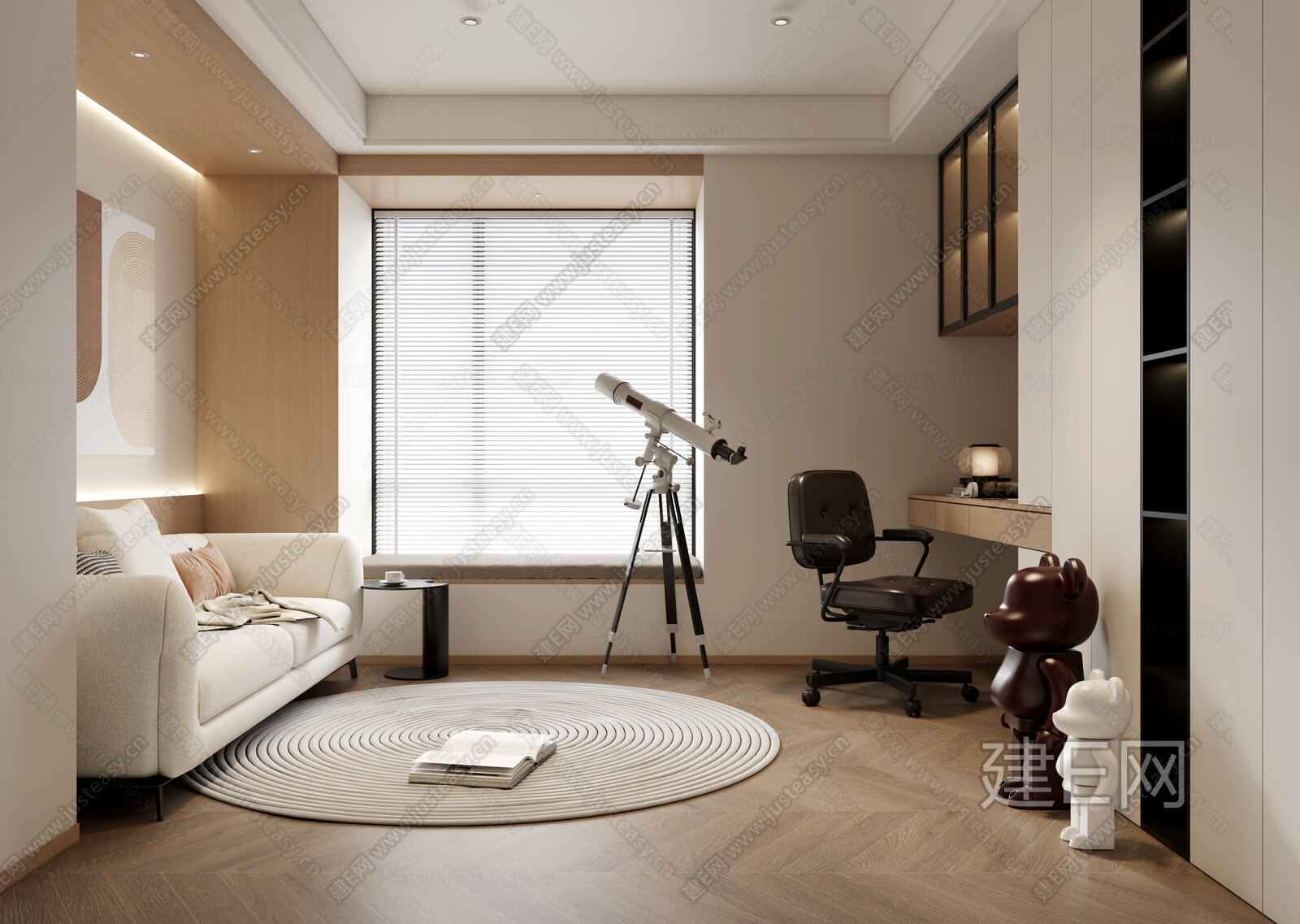 现代书房3d模型下载[ID:106453330]_建e网3d模型