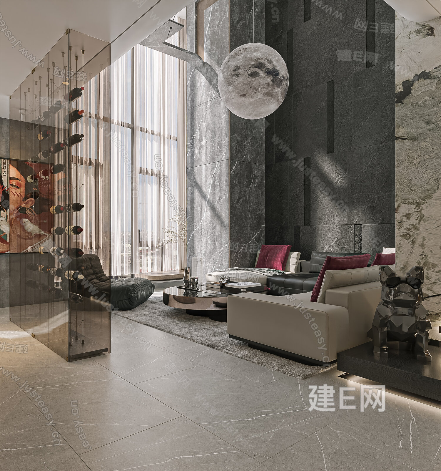 现代轻奢别墅客厅模型SU模型下载[ID:111169074]_建e网su模型