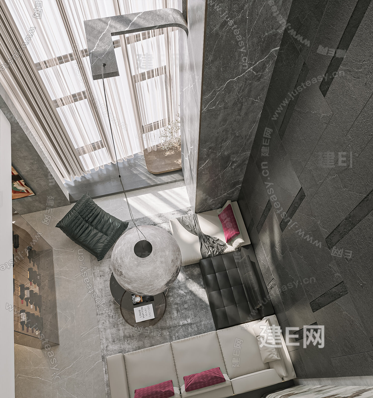 现代轻奢别墅客厅模型SU模型下载[ID:111169074]_建e网su模型
