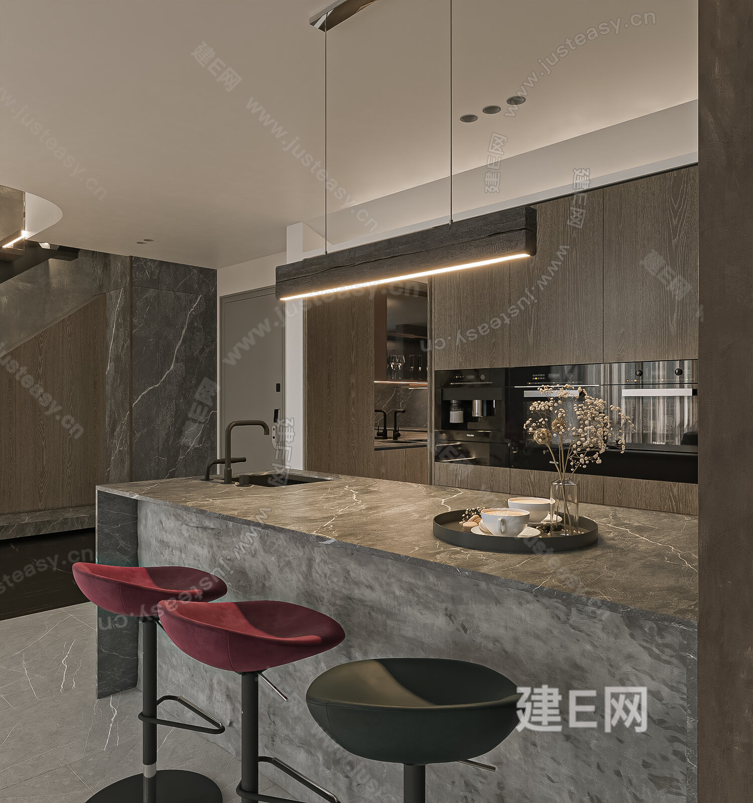 现代轻奢别墅客厅模型SU模型下载[ID:111169074]_建e网su模型