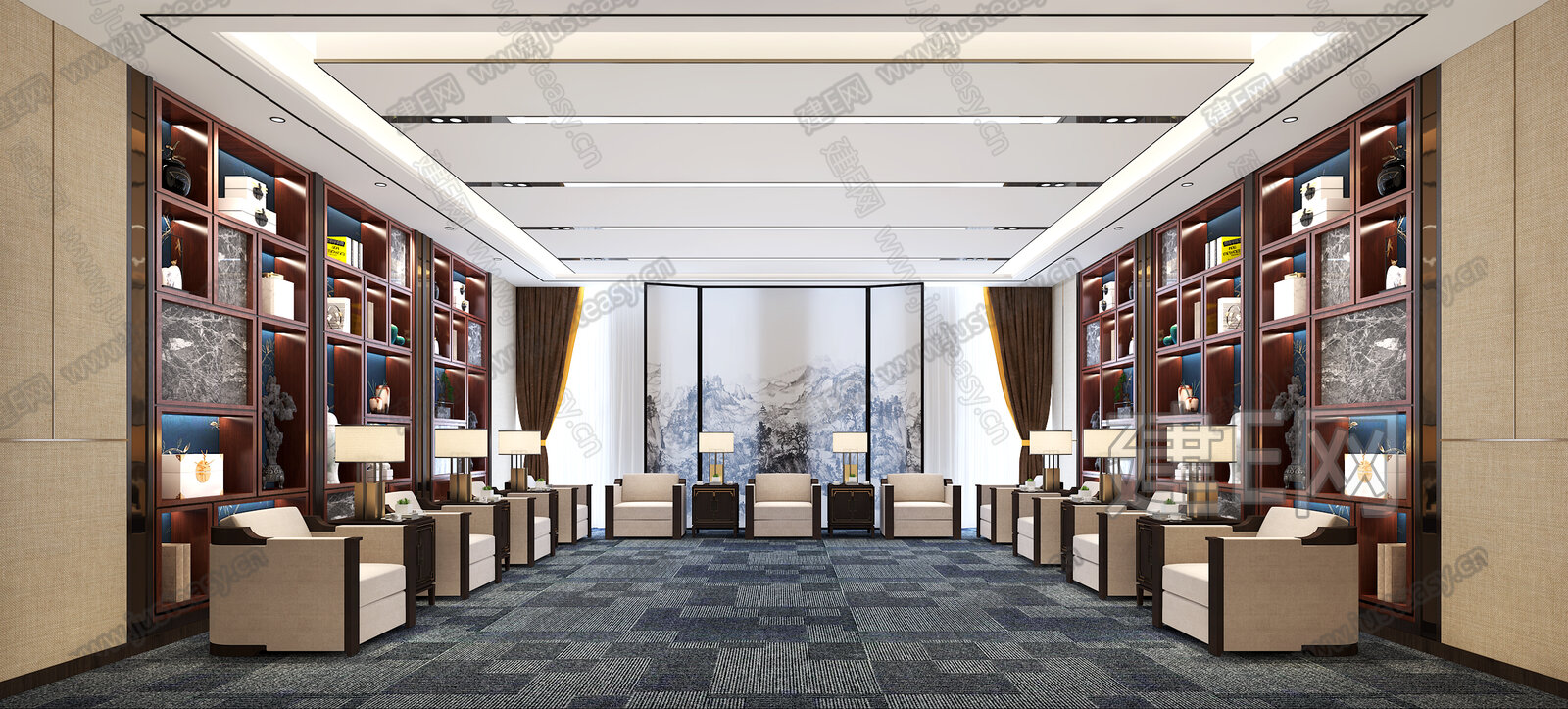 【新中式会客厅3d模型】建e网_新中式会客厅3d模型下载[ID:107698450]_打造3d新中式会客厅模型免费下载平台