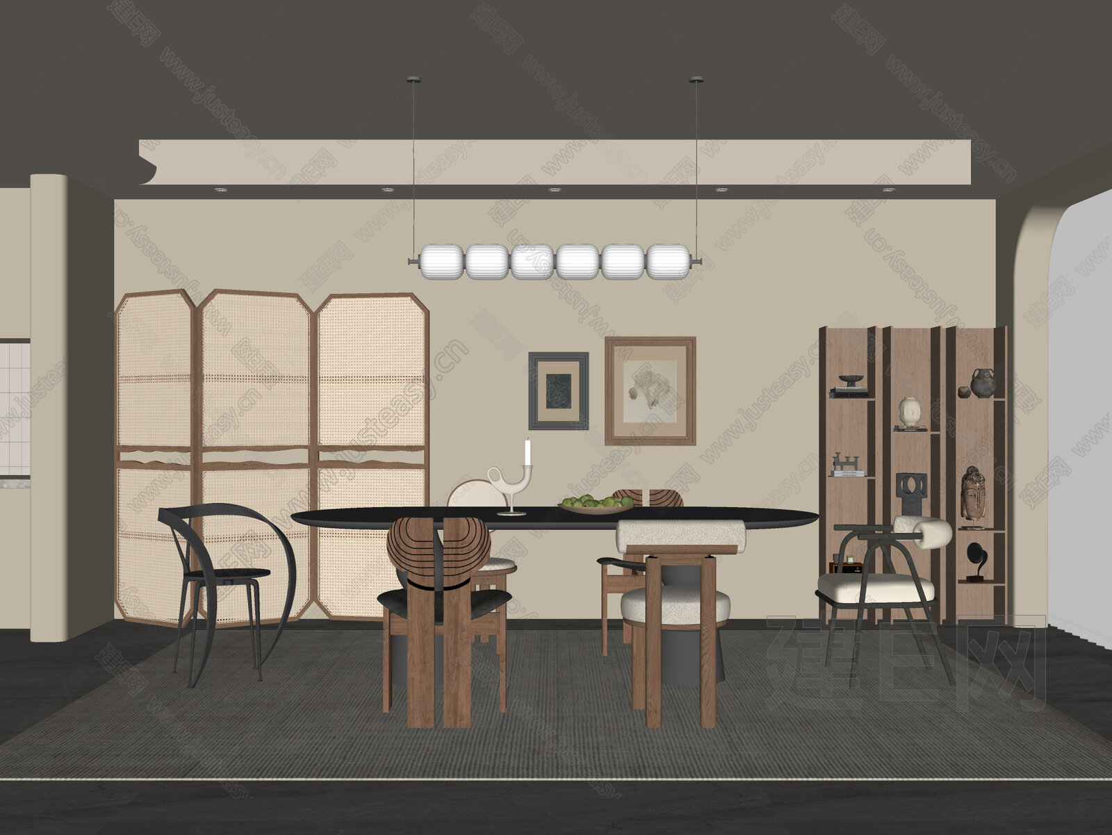 侘寂风餐厅模型SU模型下载[ID:111300141]_建e网su模型