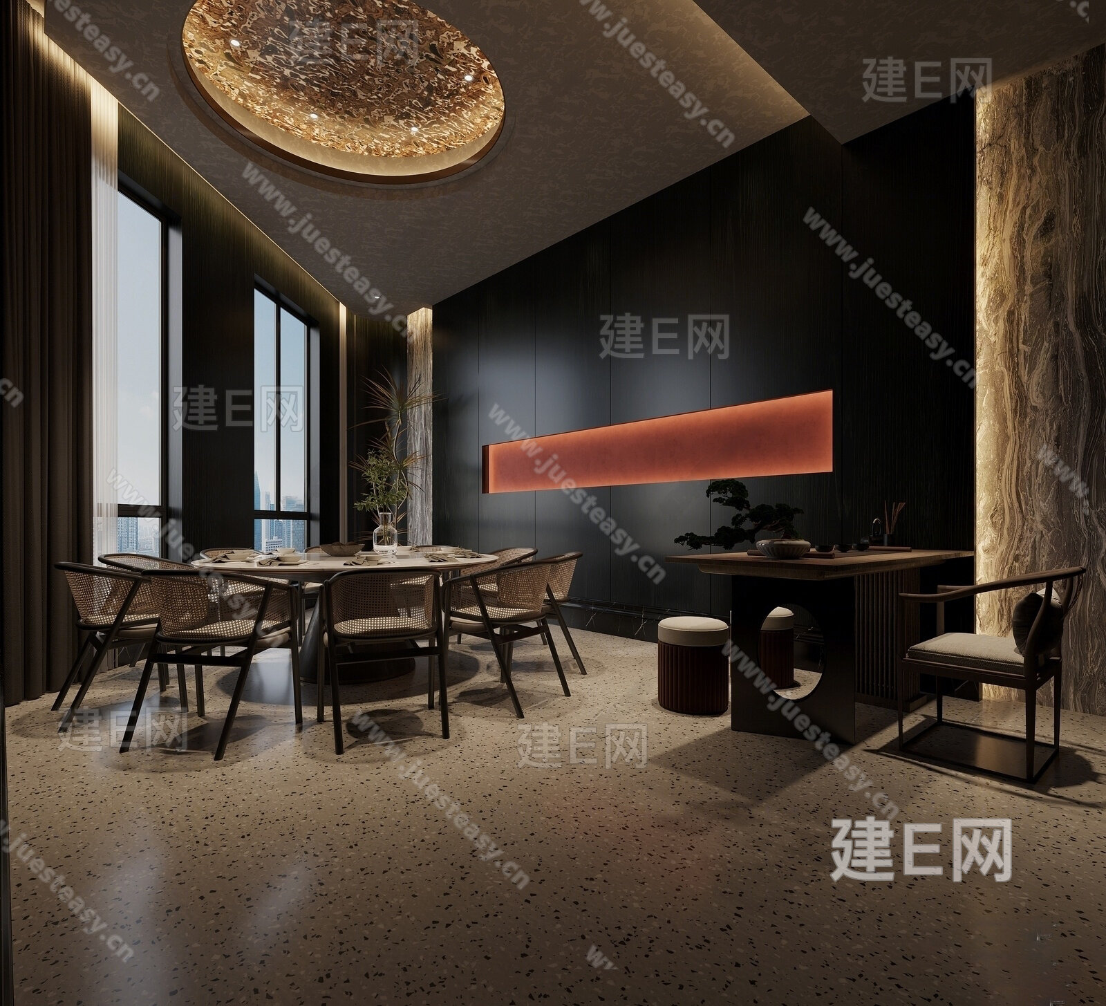 新中式中餐厅包厢模型SU模型下载[ID:111955669]_建E室内设计网
