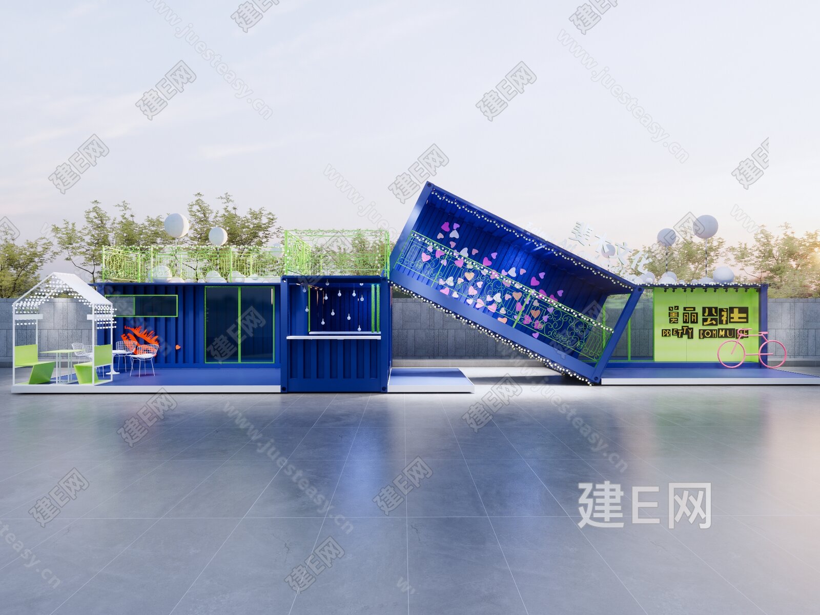 现代集装箱摊位 模型SU模型下载[ID:112152129]_建e网su模型