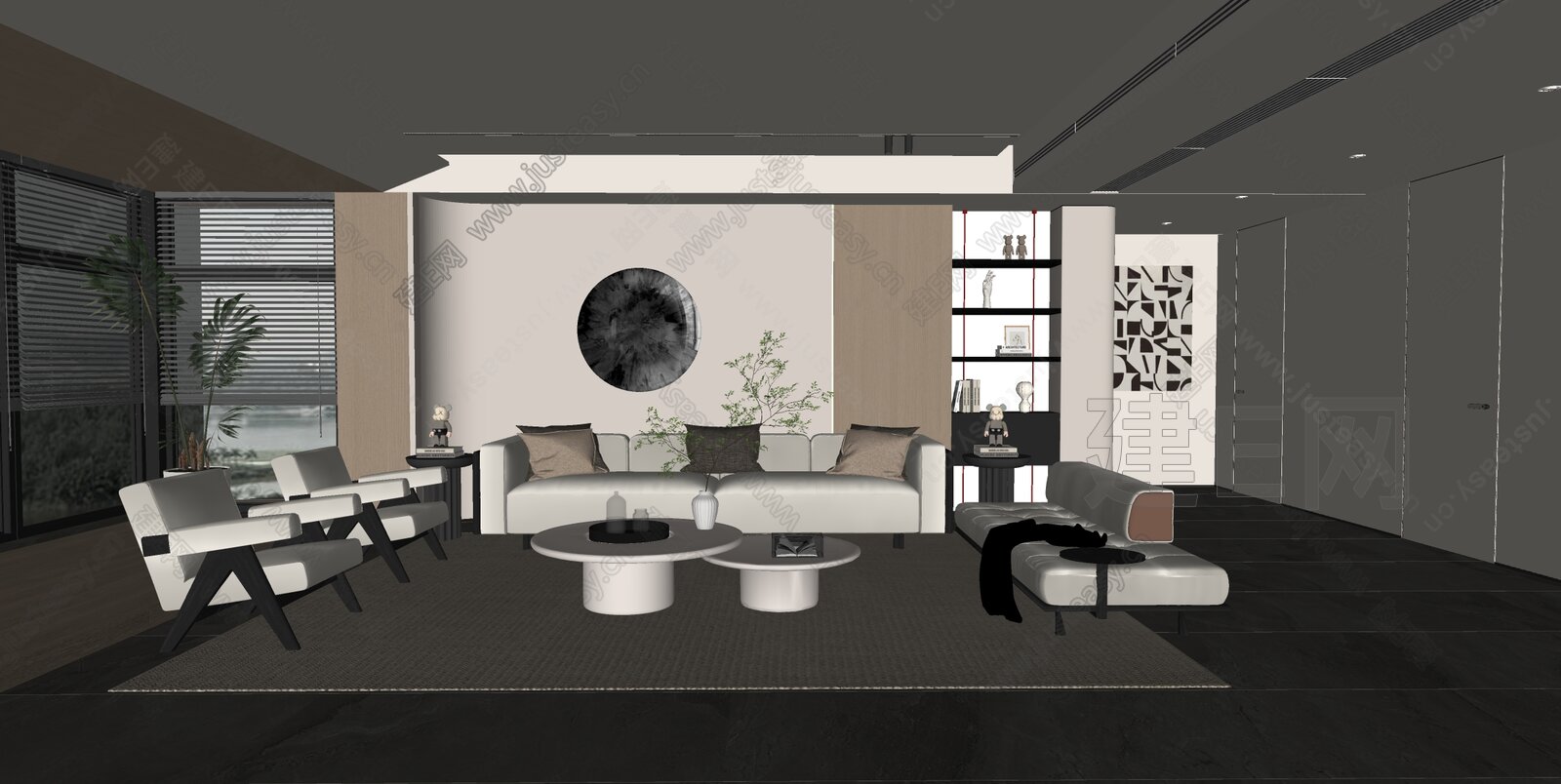 现代沙发茶几组合SU模型下载[ID:111890080]，现代沙发茶几组合，SU模型下载