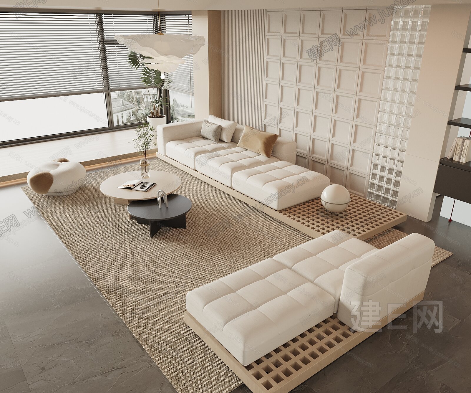 现代沙发茶几组合模型SU模型下载[ID:111890018]_建e网su模型