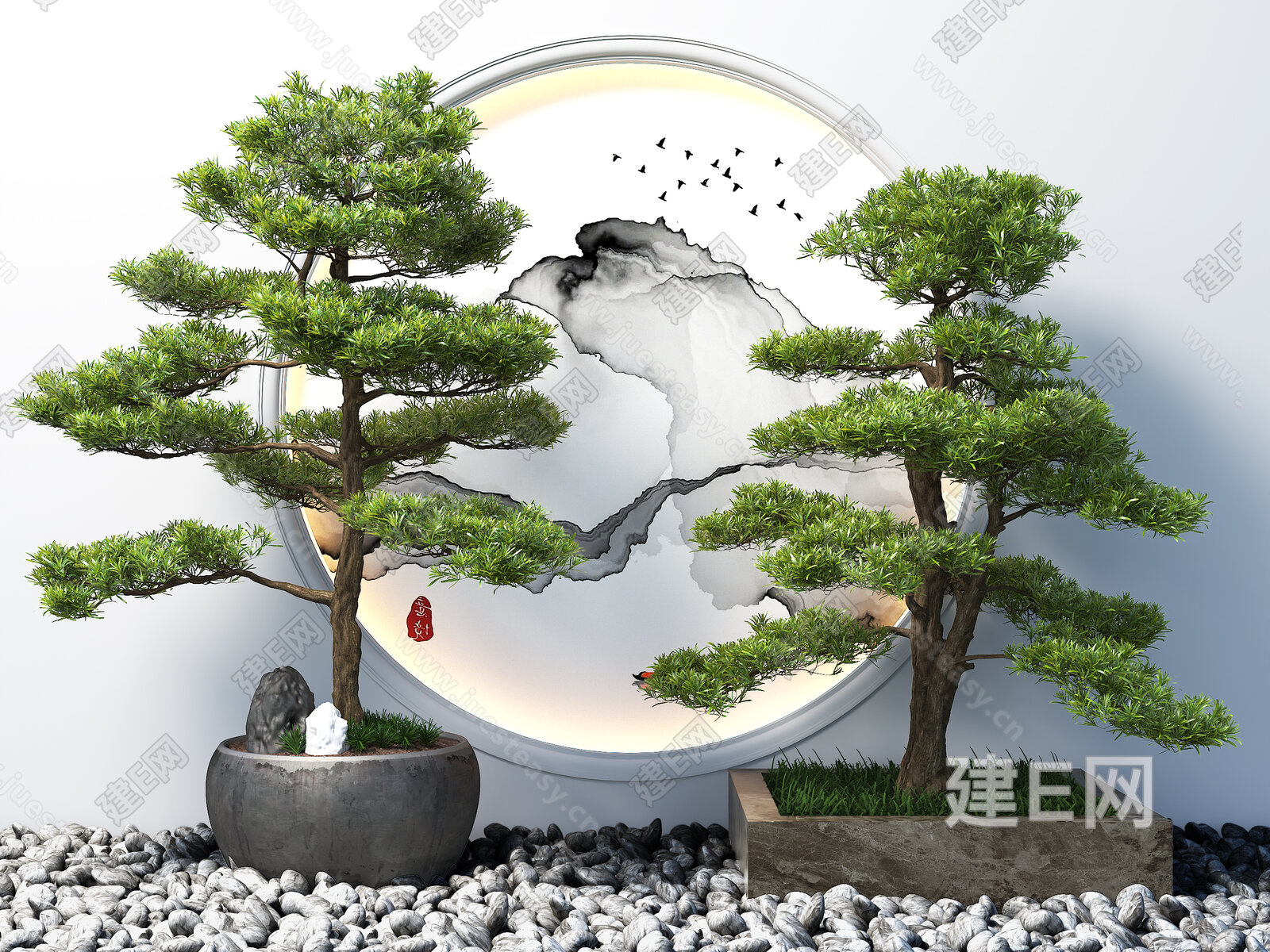 【新中式迎客松松树盆景3d模型】建e网_新中式迎客松松树盆景3d模型下载[ID:108812679]_打造3d新中式迎客松松树盆景模型免费下载平台