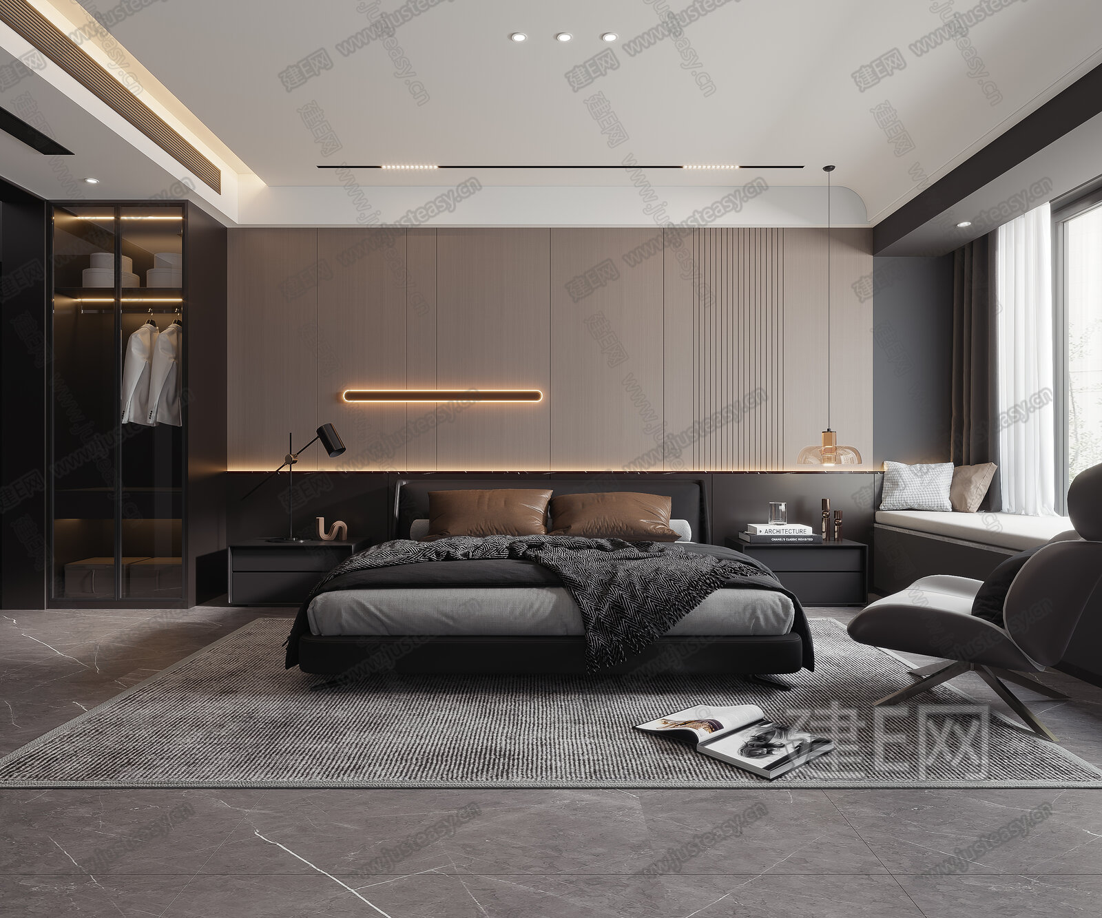 【现代简约卧室3d模型】建E网_现代简约卧室3d模型下载[ID:108943766]_打造3d现代简约卧室模型免费下载平台